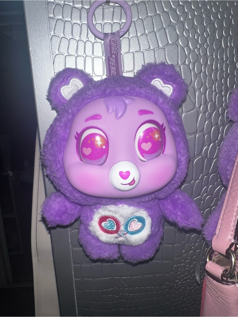 Care Bears Purple Plush Keychain with Heart Eyes